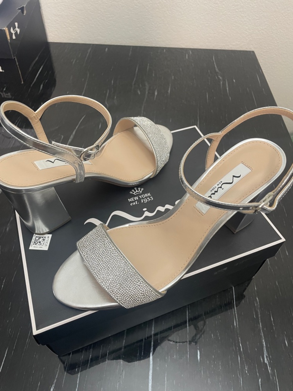 Nina Silver Rhinestone Block Heel Sandal